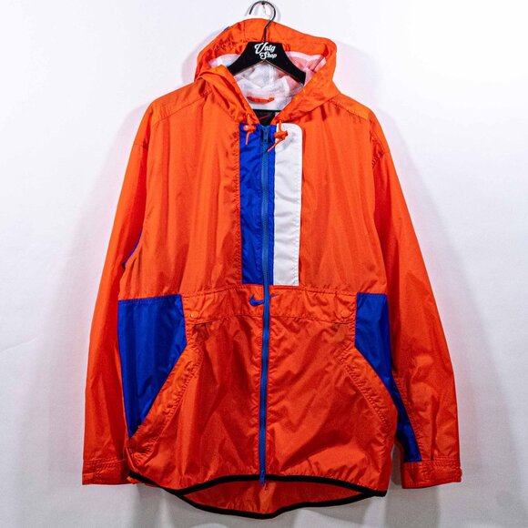 Nike Center Swoosh Hood Windbreaker Zip Jacket New York Colors XL VTG 90s - Picture 1 of 8